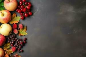 Thanksgiving day or autumn composition with pumpkin, oranges, leaves or chicken. Thanksgiving food concept by AI Generated photo