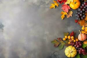 Thanksgiving day or autumn composition with pumpkin, oranges, leaves or chicken. Thanksgiving food concept by AI Generated photo