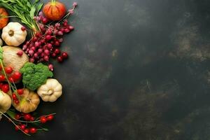 acción de gracias día o otoño composición con calabaza, naranjas, hojas o pollo. acción de gracias comida concepto por ai generado foto