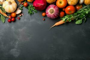 acción de gracias día o otoño composición con calabaza, naranjas, hojas o pollo. acción de gracias comida concepto por ai generado foto