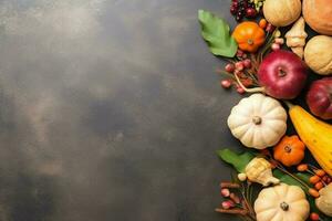 Thanksgiving day or autumn composition with pumpkin, oranges, leaves or chicken. Thanksgiving food concept by AI Generated photo