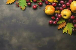 Thanksgiving day or autumn composition with pumpkin, oranges, leaves or chicken. Thanksgiving food concept by AI Generated photo