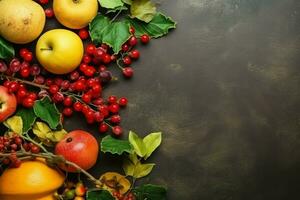 Thanksgiving day or autumn composition with pumpkin, oranges, leaves or chicken. Thanksgiving food concept by AI Generated photo