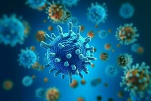 3d hacer de un médico con virus células bacterias múltiple realista coronavirus partículas flotante concepto por ai generado foto