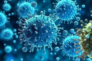 3d hacer de un médico con virus células bacterias múltiple realista coronavirus partículas flotante concepto por ai generado foto