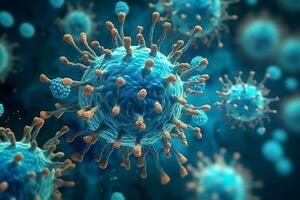 3d hacer de un médico con virus células bacterias múltiple realista coronavirus partículas flotante concepto por ai generado foto