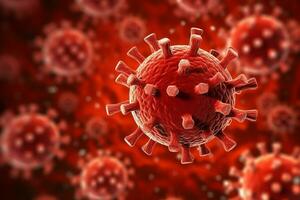 3D render of a medical with virus cells bacteria. Multiple realistic coronavirus particles floating concept by AI Generated photo