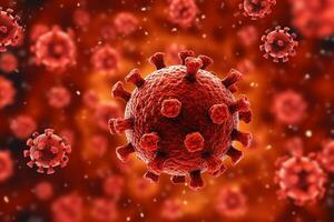 3D render of a medical with virus cells bacteria. Multiple realistic coronavirus particles floating concept by AI Generated photo