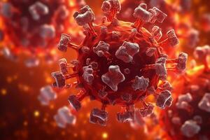 3D render of a medical with virus cells bacteria. Multiple realistic coronavirus particles floating concept by AI Generated photo