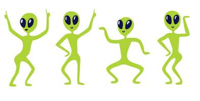 aliens dancing funny, little green men. Vector illustration isolated on white background