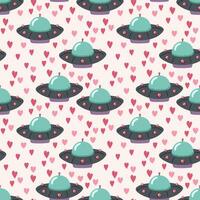 UFO and hearts. Seamless pattern. Vector illustration