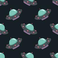 Flying saucer. Seamless pattern on a dark background. Vector illustration