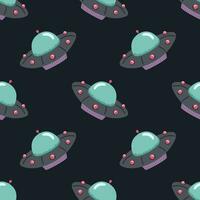 Flying saucer. Seamless pattern on a dark background. Vector illustration