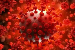 3D render of a medical with virus cells bacteria. Multiple realistic coronavirus particles floating concept by AI Generated photo