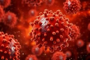 3D render of a medical with virus cells bacteria. Multiple realistic coronavirus particles floating concept by AI Generated photo