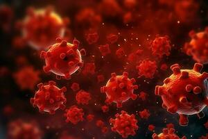 3D render of a medical with virus cells bacteria. Multiple realistic coronavirus particles floating concept by AI Generated photo