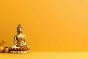 A buddha sits in in vesak buddha purnima day with copy space. Background for vesak festival day concept. Vesak celebration day greetings concept by AI Generated photo