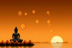 A buddha sits in in vesak buddha purnima day with copy space. Background for vesak festival day concept. Vesak celebration day greetings concept by AI Generated photo