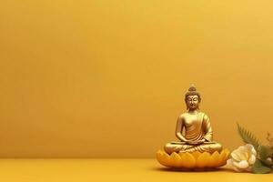 A buddha sits in in vesak buddha purnima day with copy space. Background for vesak festival day concept. Vesak celebration day greetings concept by AI Generated photo