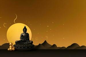 A buddha sits in in vesak buddha purnima day with copy space. Background for vesak festival day concept. Vesak celebration day greetings concept by AI Generated photo