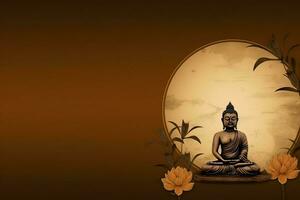 A buddha sits in in vesak buddha purnima day with copy space. Background for vesak festival day concept. Vesak celebration day greetings concept by AI Generated photo