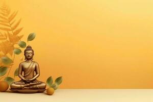 A buddha sits in in vesak buddha purnima day with copy space. Background for vesak festival day concept. Vesak celebration day greetings concept by AI Generated photo