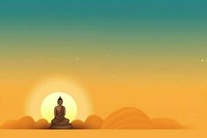 A buddha sits in in vesak buddha purnima day with copy space. Background for vesak festival day concept. Vesak celebration day greetings concept by AI Generated photo