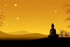 A buddha sits in in vesak buddha purnima day with copy space. Background for vesak festival day concept. Vesak celebration day greetings concept by AI Generated photo