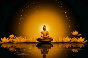 A buddha sits in in vesak buddha purnima day with copy space. Background for vesak festival day concept. Vesak celebration day greetings concept by AI Generated photo