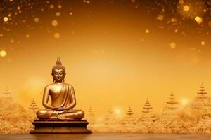 A buddha sits in in vesak buddha purnima day with copy space. Background for vesak festival day concept. Vesak celebration day greetings concept by AI Generated photo