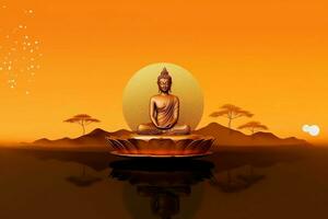 A buddha sits in in vesak buddha purnima day with copy space. Background for vesak festival day concept. Vesak celebration day greetings concept by AI Generated photo
