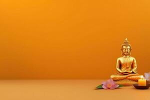 A buddha sits in in vesak buddha purnima day with copy space. Background for vesak festival day concept. Vesak celebration day greetings concept by AI Generated photo