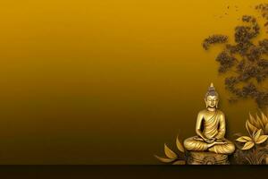 A buddha sits in in vesak buddha purnima day with copy space. Background for vesak festival day concept. Vesak celebration day greetings concept by AI Generated photo