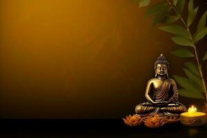 A buddha sits in in vesak buddha purnima day with copy space. Background for vesak festival day concept. Vesak celebration day greetings concept by AI Generated photo