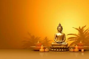 A buddha sits in in vesak buddha purnima day with copy space. Background for vesak festival day concept. Vesak celebration day greetings concept by AI Generated photo