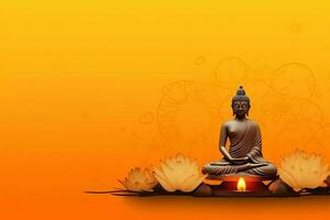 A buddha sits in in vesak buddha purnima day with copy space. Background for vesak festival day concept. Vesak celebration day greetings concept by AI Generated photo