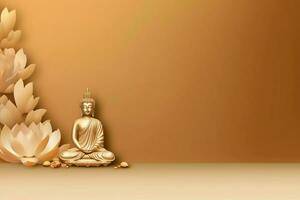 A buddha sits in in vesak buddha purnima day with copy space. Background for vesak festival day concept. Vesak celebration day greetings concept by AI Generated photo