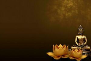 A buddha sits in in vesak buddha purnima day with copy space. Background for vesak festival day concept. Vesak celebration day greetings concept by AI Generated photo