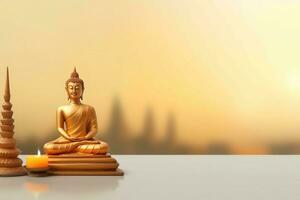 A buddha sits in in vesak buddha purnima day with copy space. Background for vesak festival day concept. Vesak celebration day greetings concept by AI Generated photo