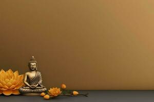 A buddha sits in in vesak buddha purnima day with copy space. Background for vesak festival day concept. Vesak celebration day greetings concept by AI Generated photo