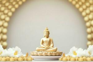 A buddha sits in in vesak buddha purnima day with copy space. Background for vesak festival day concept. Vesak celebration day greetings concept by AI Generated photo