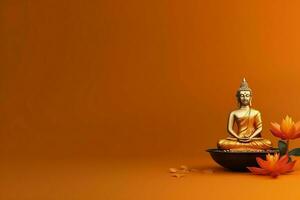 A buddha sits in in vesak buddha purnima day with copy space. Background for vesak festival day concept. Vesak celebration day greetings concept by AI Generated photo
