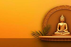 A buddha sits in in vesak buddha purnima day with copy space. Background for vesak festival day concept. Vesak celebration day greetings concept by AI Generated photo