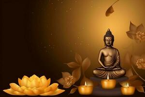 A buddha sits in in vesak buddha purnima day with copy space. Background for vesak festival day concept. Vesak celebration day greetings concept by AI Generated photo