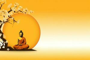 A buddha sits in in vesak buddha purnima day with copy space. Background for vesak festival day concept. Vesak celebration day greetings concept by AI Generated photo