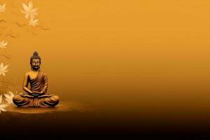 A buddha sits in in vesak buddha purnima day with copy space. Background for vesak festival day concept. Vesak celebration day greetings concept by AI Generated photo