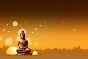 A buddha sits in in vesak buddha purnima day with copy space. Background for vesak festival day concept. Vesak celebration day greetings concept by AI Generated photo