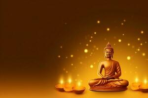 A buddha sits in in vesak buddha purnima day with copy space. Background for vesak festival day concept. Vesak celebration day greetings concept by AI Generated photo