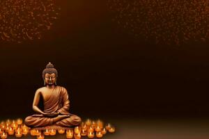 A buddha sits in in vesak buddha purnima day with copy space. Background for vesak festival day concept. Vesak celebration day greetings concept by AI Generated photo