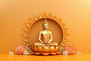 A buddha sits in in vesak buddha purnima day with copy space. Background for vesak festival day concept. Vesak celebration day greetings concept by AI Generated photo